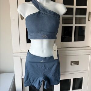Blue One-Shoulder Top and Shorts Set